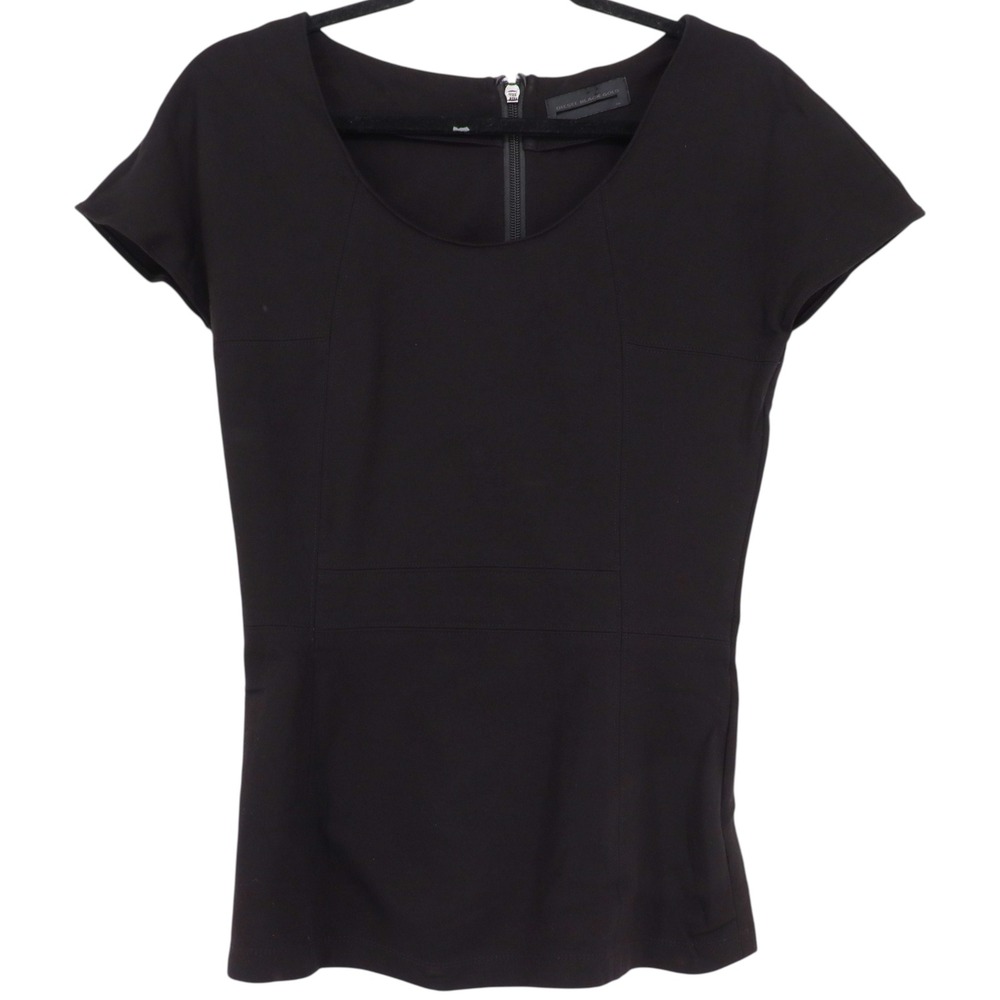 Diesel Black Gold Womens Black Scoop Neck Short Sleeve Exposed Zip Top Size 40